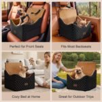 JOEJOY Elevated Dog Car Seat for Small/Medium Dogs up to 35 lbs, Memory Foam Booster Seat with Detachable Washable Cover, Travel-Safe Car Bed with Safety Belts & Storage Pockets, Brown - Image 9