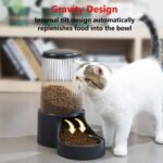 Automatic Cat Feeder, 3.8L Large Gravity Cat Food Dispenser with Detachable Top Lid, Visible Bottle and Stainless Steel Bowl for Pets (Black) - Image 3