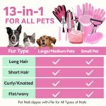 Dog Brush for Shedding 13pcs Bath Grooming Kit with Pet Nail Clipper and File - Dog Bath Brush Cat Grooming Supplies, Dematting Comb Bath Brush Shampoo Scrubber for Dogs and Cats - Image 7