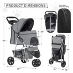 MoNiBloom Pet Stroller for Small/Medium Dogs and Cats up to 33 lbs, Gray - Image 3
