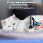Undercoat Rake for Dogs & Cats, Dematting Comb with Extra Wide Double-Sided Stainless Steel Teeth for Detangling, Deshedding, Brushing, Thinning & Removing Shed Fur, Knots, Mats, and Tangles in Pets - Image 5