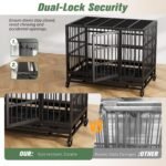 Shintenchi 48 inch Heavy Duty Crates for Large Dog, Indestructible and Escape-Proof Cage Kennel with Lockable Wheels, Double Door High Anxiety with Removable Tray, Black - Image 3