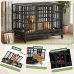Shintenchi 48 inch Heavy Duty Crates for Large Dog, Indestructible and Escape-Proof Cage Kennel with Lockable Wheels, Double Door High Anxiety with Removable Tray, Black - Image 5