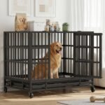 Shintenchi 48 inch Heavy Duty Crates for Large Dog, Indestructible and Escape-Proof Cage Kennel with Lockable Wheels, Double Door High Anxiety with Removable Tray, Black - Image 7