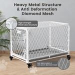 42 Inch Collapsible Dog Crate with Diamond Mesh, No-Tool Assembly Foldable Dog Kennel with 4 Lockable Wheels,Removable Tray,Portable Dog Cage for Medium/Large Dogs, Space-Saving, Indoor Outdoor Use - Image 4