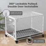 42 Inch Collapsible Dog Crate with Diamond Mesh, No-Tool Assembly Foldable Dog Kennel with 4 Lockable Wheels,Removable Tray,Portable Dog Cage for Medium/Large Dogs, Space-Saving, Indoor Outdoor Use - Image 5