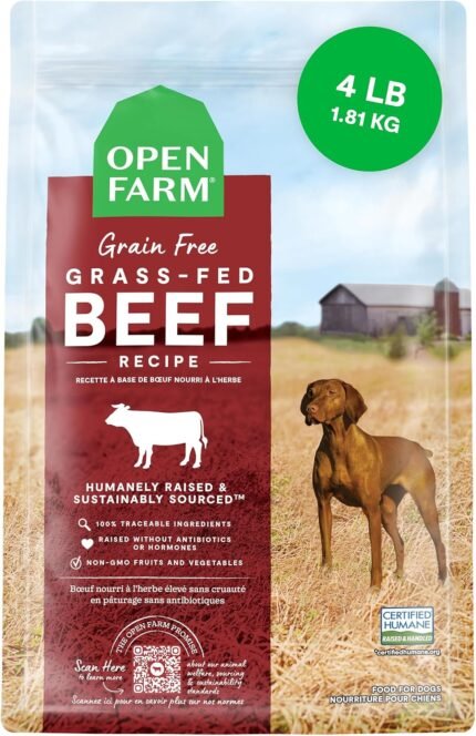 Open Farm Grain Free Dry Dog Food, Grass-Fed Beef Kibble, 4lb Bag