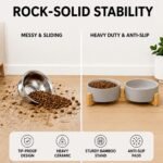 SPUNKYJUNKY Ceramic Dog and Cat Bowl with Wood Stand Non-Slip Matte Glaze Weighted Food Water Set for Cats &Small Dogs 13.5OZ - Image 3