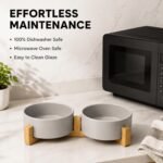SPUNKYJUNKY Ceramic Dog and Cat Bowl with Wood Stand Non-Slip Matte Glaze Weighted Food Water Set for Cats &Small Dogs 13.5OZ - Image 5