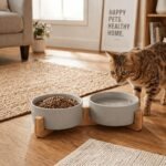 SPUNKYJUNKY Ceramic Dog and Cat Bowl with Wood Stand Non-Slip Matte Glaze Weighted Food Water Set for Cats &Small Dogs 13.5OZ - Image 6