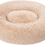 Amazon Basics Washable Donut Pet Bolster Faux Fur Bed with Removable Cover, Anti-Slip Bottom for Dog, Beige, 23″ x 23″