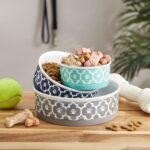 Bone Dry Paw Print Ceramic Pet Bowl, Lattice Collection, Medium Set, 6x2", Gray, 2 Count - Image 8
