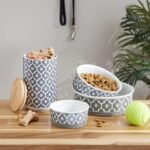 Bone Dry Paw Print Ceramic Pet Bowl, Lattice Collection, Medium Set, 6x2", Gray, 2 Count - Image 9