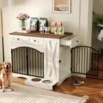 43.3" Dog Crate Furniture, Wooden Dog Kennel with 3 Drawers, Beige - Image 5