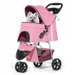 MoNiBloom Pet Stroller for Small/Medium Dogs and Cats up to 33 lbs, Pink