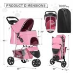 MoNiBloom Pet Stroller for Small/Medium Dogs and Cats up to 33 lbs, Pink - Image 3