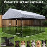 Dog Kennel Outdoor Enclosure with Roof, 10x10x7 FT Heavy Duty Outside Dog Run with Adjustable Rotating Bowls for Yard, Medium Large Dogs - Image 7
