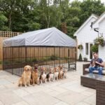 Dog Kennel Outdoor Enclosure with Roof, 10x10x7 FT Heavy Duty Outside Dog Run with Adjustable Rotating Bowls for Yard, Medium Large Dogs - Image 8