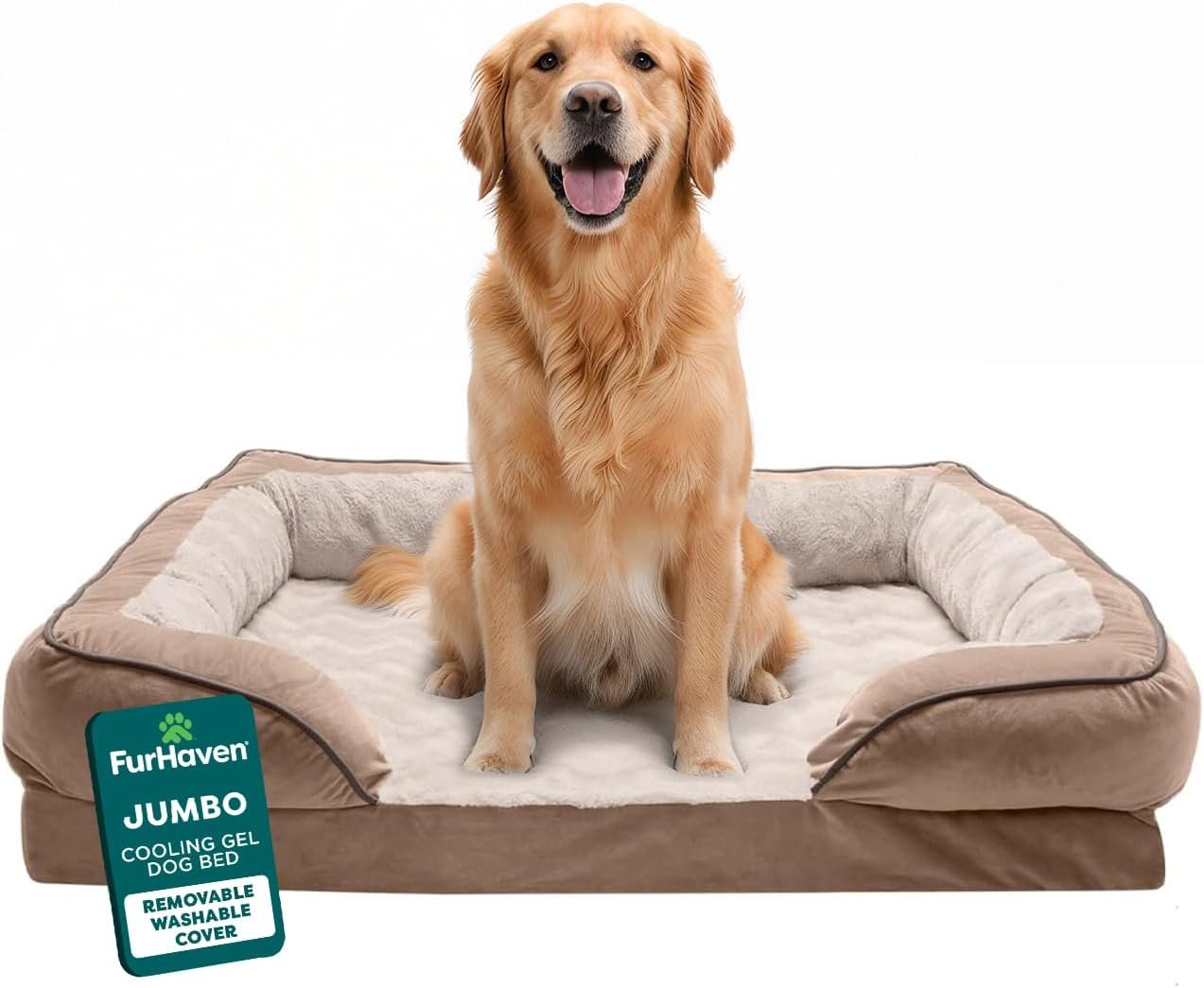 FurHaven Cooling Gel Dog Bed for Large Dogs, Perfect Comfort Sofa Bed, Cool Gel-Top Foam & Solid Orthopedic Foam Base for Joint Support, Removable Washable Cover, Jumbo XL, Plush & Velvet, Brownstone FurHaven Cooling Gel Dog Bed for Large Dogs, Perfect Comfort Sofa Bed, Cool Gel-Top Foam & Solid Orthopedic Foam Base for Joint Support, Removable Washable Cover, Jumbo XL, Plush & Velvet, Brownstone