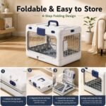 Hard Cat Carrier Foldable,Portable Dog Crate with Ventilation & Raised Separation Meshs Floor,Dog Travel Crate,Collapsible Dog Crate for Small Cats Dogs Tool-Free Assemblys (A-Grayish-White) - Image 4