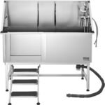 VEVOR Stainless Steel Dog Washing Station, Professional 62 inch Pet Grooming Tub w/Stairs, PE Water Filter Board, Faucet & Showerhead & Soap Holder Bathtub for Large & Medium & Small Pets (Left Door) - Image 8