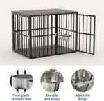 43'' Heavy Duty Dog Crate Furniture with 2 Doors and Adjustable Bowls for Medium Large Dogs, Wooden Dog Cage Kennel Indoor Pet Cage House & Side End Table, Easy Assembly - Image 6