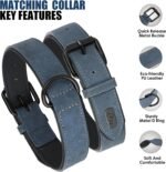 Didog PU Leather Dog Collar and Leash Set, Soft Padded, Blue, Neck 17-23" - Image 3