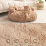 EHEYCIGA Soft Cat Couch Bed for Indoor Cats, Fluffy Small Dog Bed with Removable Washable Cover, Bolster Pet Sofa, Waterproof and Non-Slip, 24" x 24"x 7", Camel - Image 4