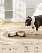 MALACASA Dog Bowl Set, Ceramic Bowls with Walnut Wood Stand, 2 Cups - Image 3