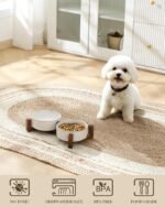 MALACASA Dog Bowl Set, Ceramic Bowls with Walnut Wood Stand, 2 Cups - Image 4