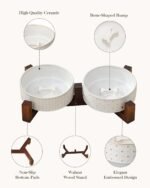 MALACASA Dog Bowl Set, Ceramic Bowls with Walnut Wood Stand, 2 Cups - Image 5