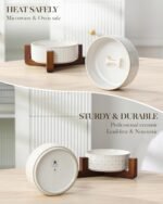 MALACASA Dog Bowl Set, Ceramic Bowls with Walnut Wood Stand, 2 Cups - Image 6