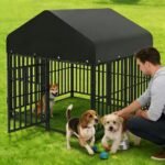 Small Dog Kennel Outdoor with Double Safety Locks 49''x47''x51'' Heavy Duty Welded Wire Steel Pet Pen Dog Enclosure with UV-Resistant Waterproof Roof - Image 4