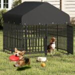 Small Dog Kennel Outdoor with Double Safety Locks 49''x47''x51'' Heavy Duty Welded Wire Steel Pet Pen Dog Enclosure with UV-Resistant Waterproof Roof - Image 7