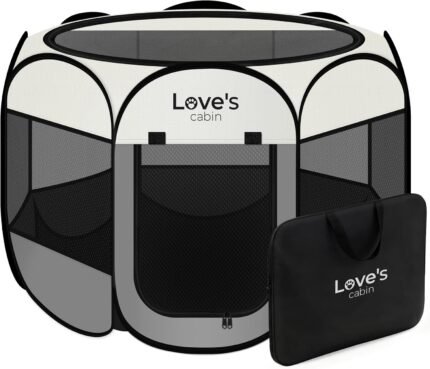 Love's cabin Pet Puppy Dog Playpen, Medium Dog Tent Crates Cage Indoor/Outdoor, Portable Playpen for Cat, Foldable Pop Up Dog Kennel Playpen with Carring Case, Removable Zipper Top, Grey
