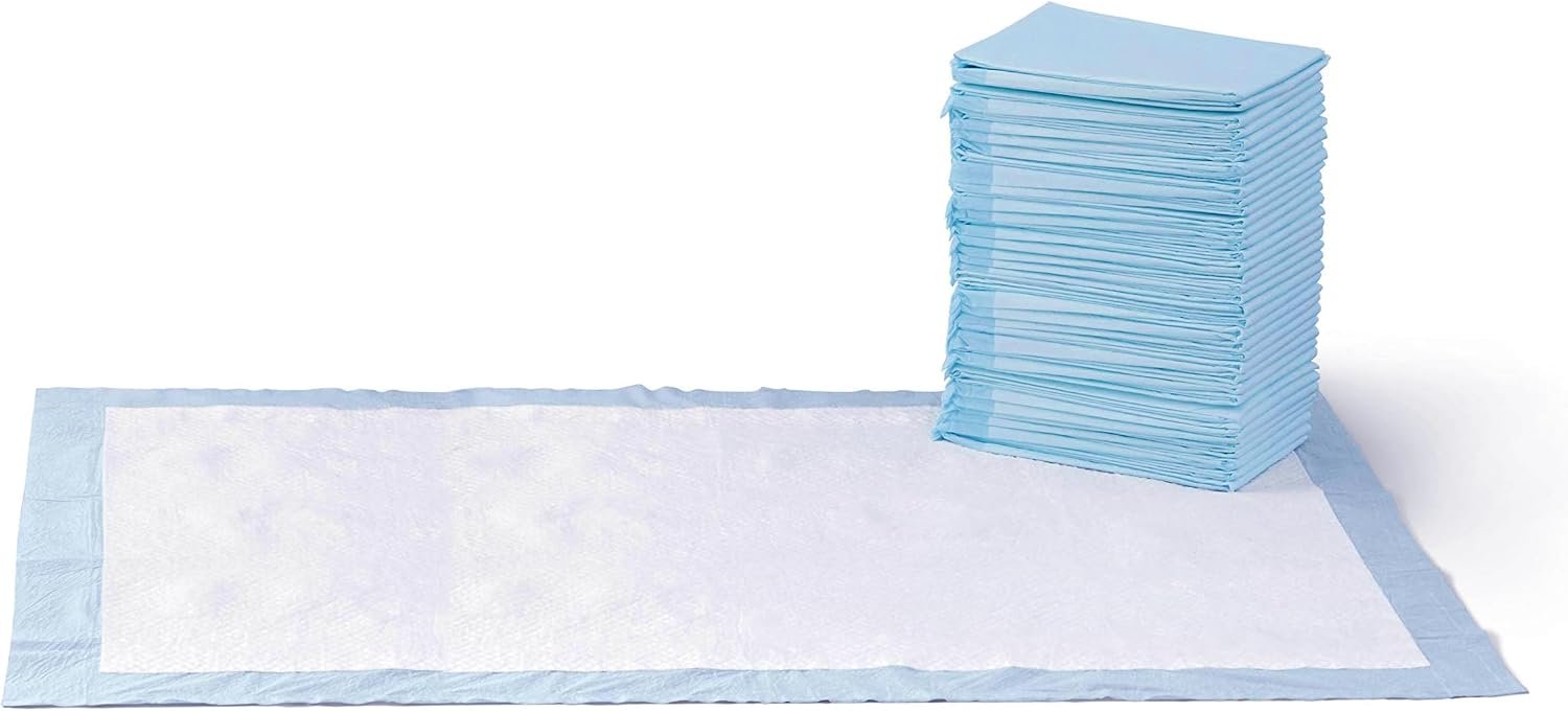 Amazon Basics Leak-Proof Dog and Puppy Potty Training Pee Pads with Quick-Dry 5-Layer Surface, Standard Absorbency, Giant Size, 27.5 x 44 Inch, Blue & White, 40-Pack Amazon Basics Leak-Proof Dog and Puppy Potty Training Pee Pads with Quick-Dry 5-Layer Surface, Standard Absorbency, Giant Size, 27.5 x 44 Inch, Blue & White, 40-Pack
