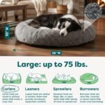 Furhaven 36" Round Calming Donut Dog Bed for Large/Medium Dogs, Refillable w/ Removable Washable Cover, For Dogs Up to 75 lbs - Shaggy Plush Long Faux Fur Donut Bed - Gray, Large - Image 3