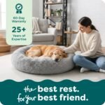 Furhaven 36" Round Calming Donut Dog Bed for Large/Medium Dogs, Refillable w/ Removable Washable Cover, For Dogs Up to 75 lbs - Shaggy Plush Long Faux Fur Donut Bed - Gray, Large - Image 9