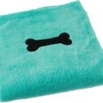 Bone Dry Pet Grooming Towel Collection Absorbent Microfiber X-Large, 41×23.5″, Embroidered Green