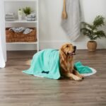 Bone Dry Pet Grooming Towel Collection Absorbent Microfiber X-Large, 41x23.5", Embroidered Green - Image 5