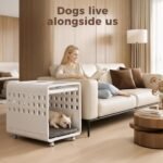 Haven Dog Crate – Open-View Indoor Furniture Dog Crate for Small Dogs, Easy-Clean HDPE, Clear Panels, Wheels & Cushion Included, Warm White, Modern Rest Space Designed to Stay Out - Image 3