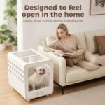 Haven Dog Crate – Open-View Indoor Furniture Dog Crate for Small Dogs, Easy-Clean HDPE, Clear Panels, Wheels & Cushion Included, Warm White, Modern Rest Space Designed to Stay Out - Image 4