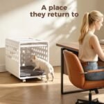 Haven Dog Crate – Open-View Indoor Furniture Dog Crate for Small Dogs, Easy-Clean HDPE, Clear Panels, Wheels & Cushion Included, Warm White, Modern Rest Space Designed to Stay Out - Image 5