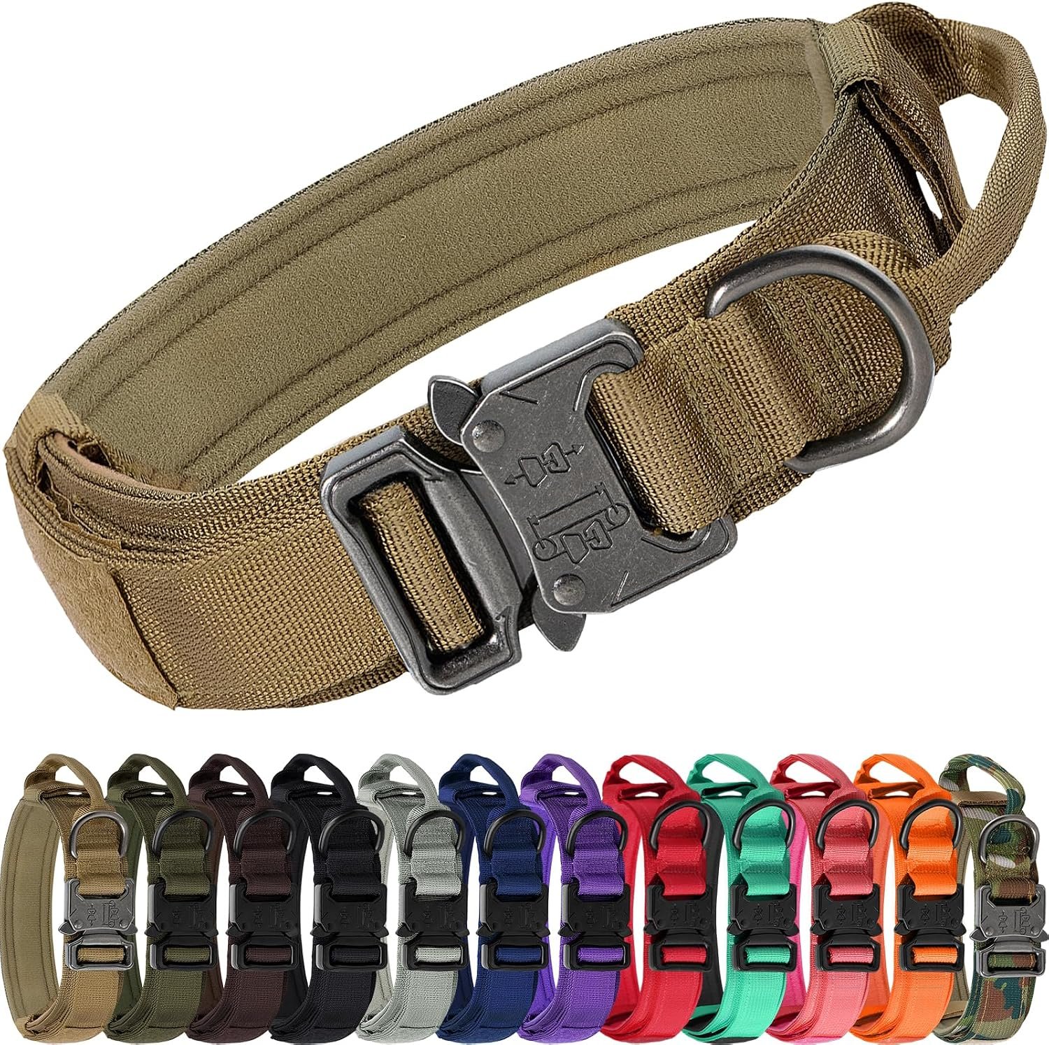 Joytale Tactical Dog Collar for Large Dogs, Traffic Control Handle, Khaki Joytale Tactical Dog Collar for Large Dogs, Traffic Control Handle, Khaki
