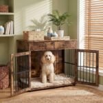 VOWNER 43.3" Large Dog Crate Furniture with 2 Drawers, Brown - Image 3