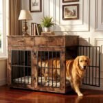 VOWNER 43.3" Large Dog Crate Furniture with 2 Drawers, Brown - Image 4