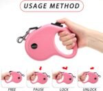 enrgticdg 16Ft Retractable Dog Leash,Light Weight Leash for Small to Medium Dogs/Cats Up to 50lbs,Stainless Steel Spring Strong Nylon Tape, Tangle Free, One-Handed Brake.(Pink-Black) - Image 5