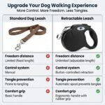 16ft Retractable Dog Leash for Large Breed Dogs up to 110 lbs with a Detachable Chew Proof Extender Wire Ropes (Black L) - Image 5