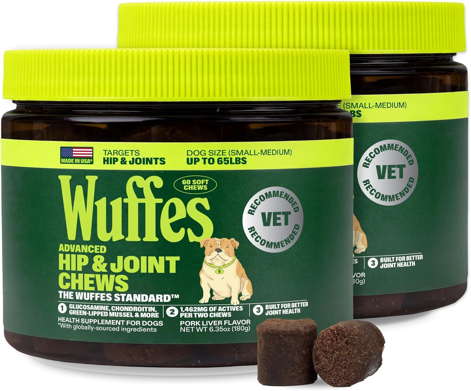 Wuffes Advanced Hip & Joint Chews for Small & Medium Breed Dogs, Vet Recommended, Glucosamine, Chondroitin, MSM, Green-Lipped Mussel & Hyaluronic Acid Supplement, Supports Mobility, 120 Pork Chews Wuffes Advanced Hip & Joint Chews for Small & Medium Breed Dogs, Vet Recommended, Glucosamine, Chondroitin, MSM, Green-Lipped Mussel & Hyaluronic Acid Supplement, Supports Mobility, 120 Pork Chews