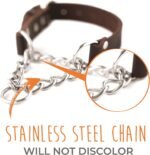 Mighty Paw Martingale Dog Collar - No Pull Design - Stainless Steel Chain - Limited Chain Cinch Training - Brown Leather Martingale Training Collar - Large Size - Image 3